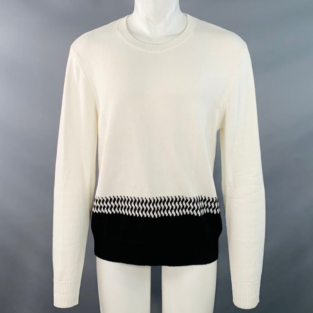 THE KOOPLES Size M White Black Knit Cotton Cashmere Crew Neck Sweater